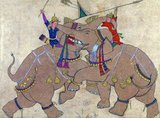 This painting of elephant combat was made during the19th century CE in the traditional Mughal style of the 17th century CE.<br/><br/>

Images of elephant combat represent a popular theme in the court painting of Iran, South Asia, and sometimes Southeast Asia.